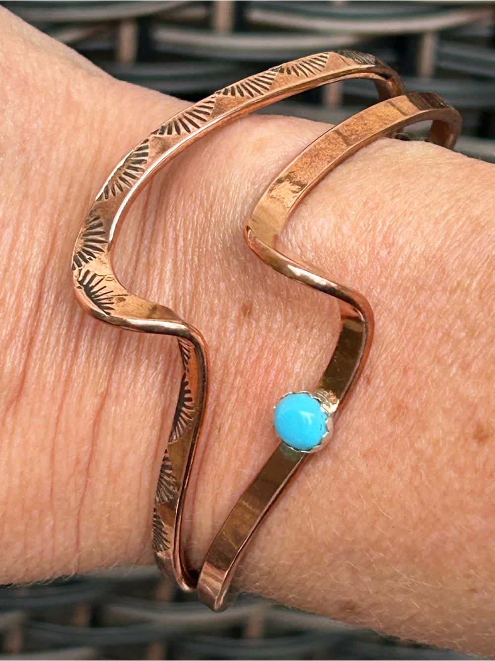 Copper Wave Cuff Bracelet with Turquoise Accent